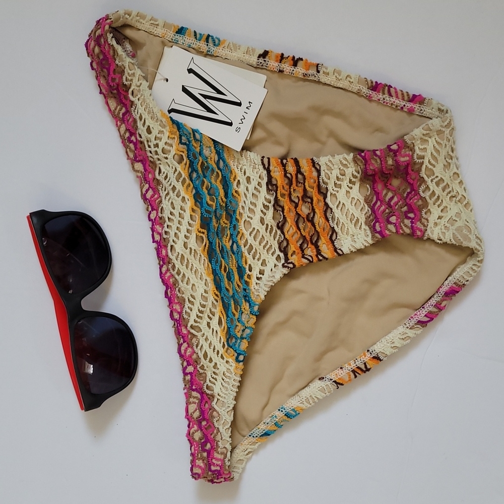 W Swim Striped High Cut Leg Swimsuit Bottoms Bikini Separates Small New 4/25